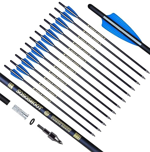 biubiusot 12 Stücke 20 Zoll Armbrustbolzen Carbonpfeile und Körner Jagd Jagdpfeile Bogenschießen Carbon Pfeile Spitze