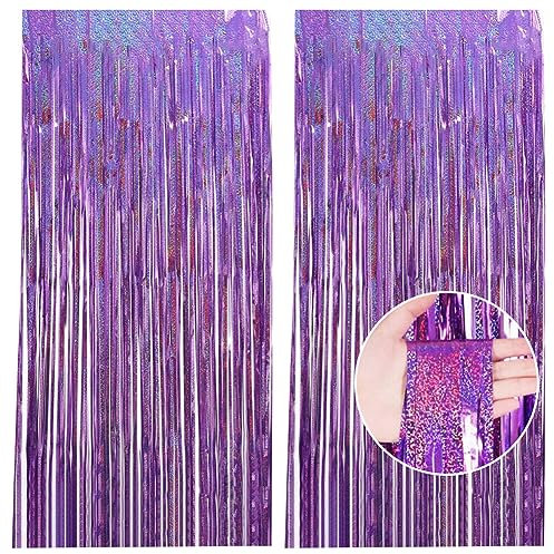 2 Stück Lametta Vorhänge Lila Glitzer Folie Shimmer Tinsel Vorhänge Hintergrund Dekoration Folien Fransen Geburtstag Hochzeit Partydeko Luftschlangen Deko für Disco Party Party Dekoration Neujahr