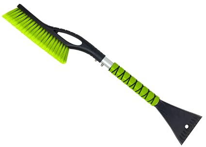 Autovir 27 Snow Brush and Ice Scrapers for Car Windshield (1 Pack), Window Ice and Snow Scraper with Ergonomic Foam Grip, Snow Windshield Scraper with Aluminum Body, Winter Car Accessories (Green)
