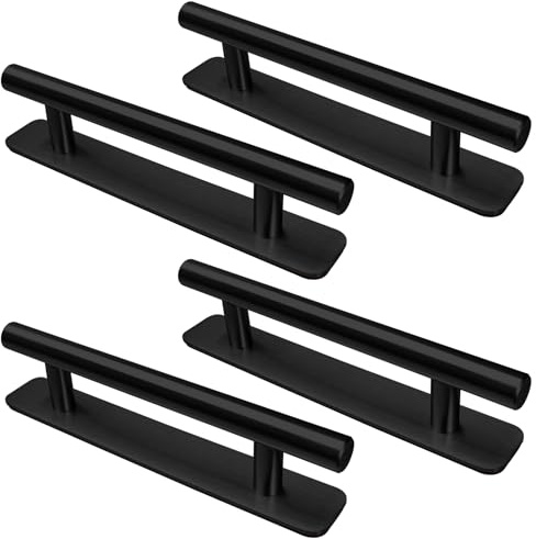 LYCXAMES Tiradores Armarios 4 Piezas, Tiradores Cajones de Acero Inoxidable, Tiradore Cocina 148mm, Manija Autoadhesiva para Muebles Puerta y Ventana Baños, Negro