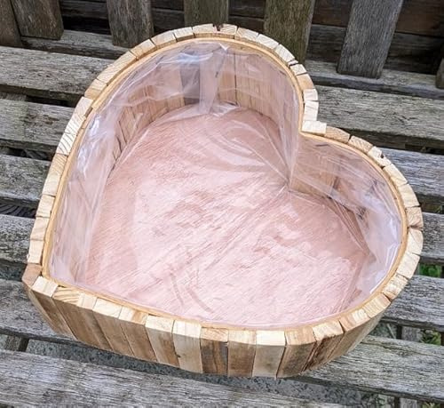 NEU !! Pflanzkorb in Herzform Breite ca. 20 cm und 8,5 cm hoch aus Holz - Naturprodukt Handarbeit Schale Weidenkorb Pflanzgefäß Blumentopf Natur Deko Garten Grab Trauer Liebe Herz