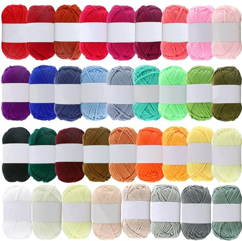 Yayatty 35 Colores Lanas para Crochet y Tejer, Hilo Algodón Acrílico DIY y Tejido a Mano (Color 35)