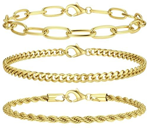 Krfy Armband Set 925 Silber Clip Armbänder 14 Karat vergoldet Figaro Kubanische Schlangenketten Armband Stapelbare Silber Armbänd für Damen