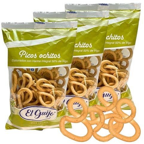 Picos de Pan Ochitos Integrales El Guijo - Con Aceite de Oliva Virgen Extra - Calidad Artesana. Pack de 3 Bolsas x 220 gr. (660 gr.)