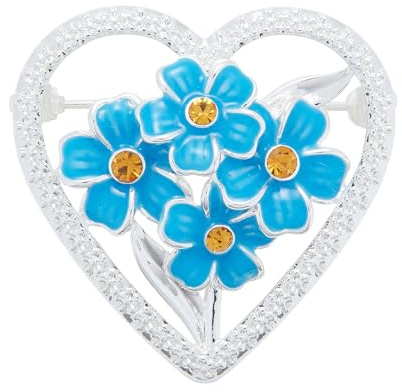 Equilibrium Silver Plated Forget Me Not Heart Brooch