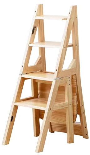 Household Ladder Chair Folding Dual-purpose Step Stool Indoor Small Climbing Step Ladder Multifunctional Tool Solid Wood Ladder Chair Dining Chair (Color : Wood color, Size : 37 * 46 * 90cm)