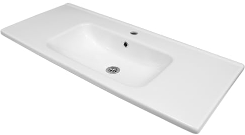 KAREN banyo Keramik Waschbecken Star 100 | Einbauwaschtisch mit Hahnloch & Überlauf | eckige Form | 100 x 27 x 45 cm | Waschbecken Gästewaschbecken Handwaschbecken Badezimmer WC
