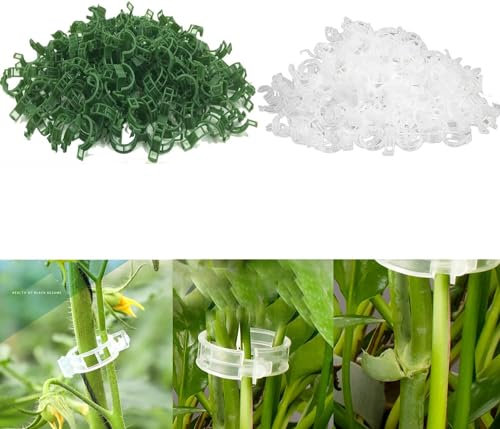 Hagmoo 200PCS Plant Support Clips,Tomato Plant Support,Plant Clips for Climbing Plants,Plant Clips for Climbing Plants Support Clips Garden Plant Supports (200, Green+White)