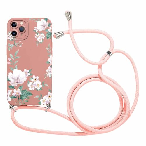 Foonary Handykette Handyhülle für Apple iPhone 11 Pro Max 6,5, Aesthetic Mädchen Muster Hülle mit Band Kette Case, Silikon TPU Schutzhülle Cover mit Schnur Kordel für iPhone 11 Pro Max, Blumen 03