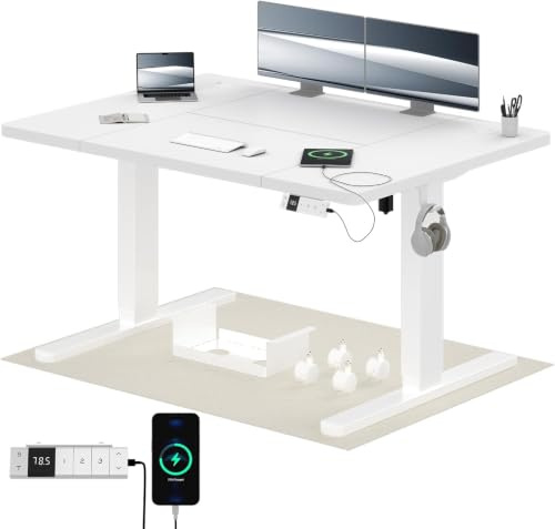 Airfish Bureau Assis-Debout Électrique 120x80cm, 3 Mémoires, USB-C, Blanc