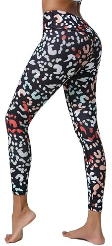 YuanDiannn dam 7/8 leopard yogabyxor hög midja stretch sport leggings färgglada push-up leggings formande tights tryck kompression träning fitness löparbyxor lejon löpartights, 4#, S