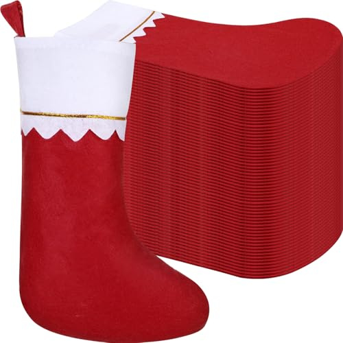 Zubebe Filz-Weihnachtsstrümpfe, 38,1 cm, Weihnachtsdekoration, rustikale Weihnachtsstrümpfe für Weihnachten, Feiertage, Jubiläen, Zuhause, Schlafzimmer, Dunkelrot, 60 Stück