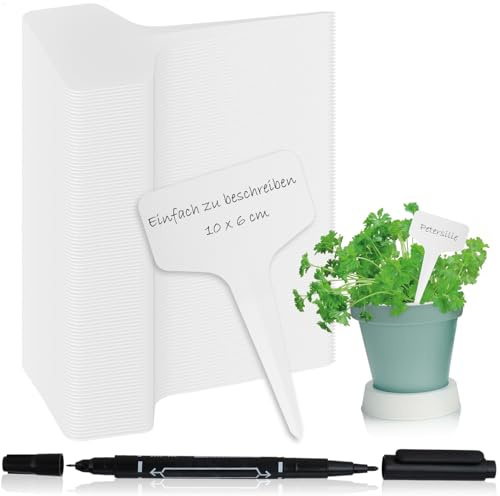com-four® 100x Etichette per Piante con Pennarello a Doppia Punta – Etichette da Giardino da 10 cm per Piante da Interno, Balcone e Giardino – Perfette per Semina, vasi e fioriere