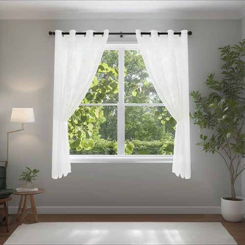 BellaHills Tenda Oscurante da Interno 2 Pannelli, Tende Finestre Voile Semi Trasparenti per Soggiorno e Camera da Letto Moderne Luminoso per Decorazioni per la casa Romantico L140 x A145 cm, Bianco