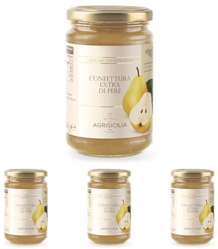 Agrisicilia Confettura extra di Pere; lavorazione artigianale; frutta di qualità; prodotta in Sicilia, 360 grammi (Confezione da 4)