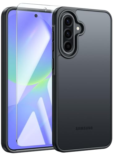 FNTCASE for Samsung A36-5G Case: A56 5G Phone Case Translucent Matte Shockproof Slim Cell Phone Cover - Military Grade Drop Proof Hard Back Anti-Fingerprint Protective Case Black