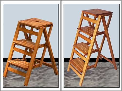 TELAIUS Wooden Folding Stepladder Wood Folding Step Stool for Adults & Kitchen Ladders Small Foot Stools Portable Shoe Bench/Flower Rack(Wood Color1 2 steps)