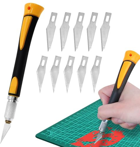 Bastelmesser Skalpell Set,Bastelmesser Set mit Softgriff inklusive,mit 10 Ersatzklingen,Cuttermesser,Schnitzmesser,Skalpell Basteln Knife,Plotter Zubehör,für Precision DIY Holzschnitzereien
