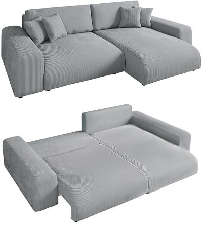 luma-Home 21007/ Ecksofa mit Schlaffunktion & Bettkasten, Hellgrau