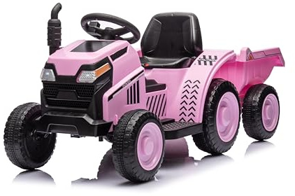 2-i-1 elektrisk traktor med släpvagn, 6 V barnbacktraktor med tuta USB, musik och LED-lampor, barnbelastning 30 kg, lämplig för barn från 3 år