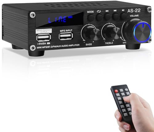 Bluetooth HiFi-Verstärker-AS-22 2.0 Kanäle Mini Stereo-Audioverstärker 40W x 2 Class D Digitale Power Ampfilier-Empfänger mit BT AUX USB-Eingang, DC 12V/5A