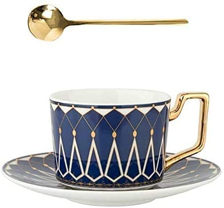 SdaryWare Service à thé en Porcelaine, Nouveau Service à café en Porcelaine Anglaise, Service à thé de l'après-midi Anglais, Tasses à thé Noires de 220 ML avec cuillère, servic(Blue-b)