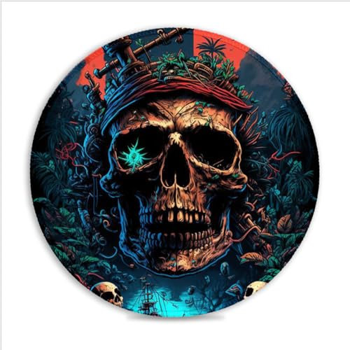 Tapis Souris Crane Pirate (30X30) CM 11.81(in) Tapis Souris Rond en Tapis Souris en Caoutchouc imperméable antidérapant Compatible avec Les Souris Laser et optiques