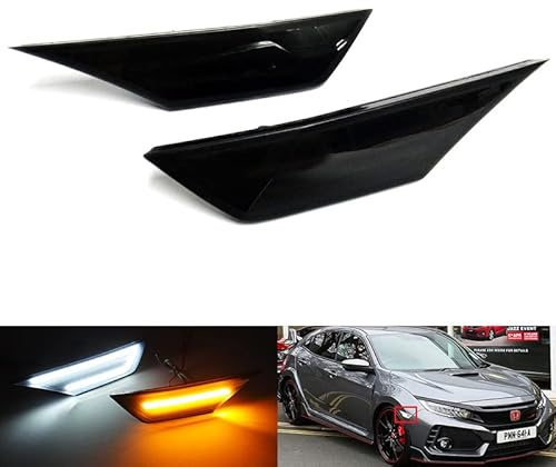 RZG 2x Black Smoked Lens Side Indicator Amber LED Marker Repeater Light Daytime Running Light DRL White Fit For 2016-2021 Civic X MK X