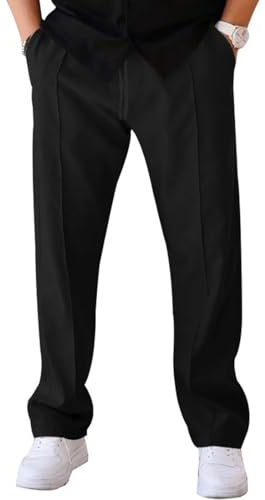WINKEEY Pantaloni Uomo con Tasche Pantaloni Tuta Casual a Vita Elastica Moda Gamba Dritta,Nero L