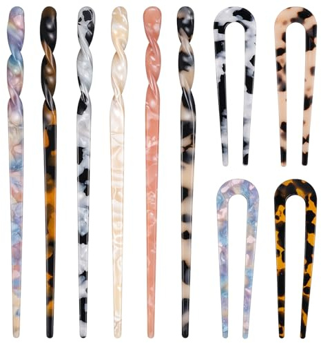 Acetat Haarstab and U Förmige Haarnadel, 6 Stück Haarstäbchen 4 Stück French Hair Pin Retro Haarnadeln Acryl Französische Haarnadel Vintage Haarnadeln für Frauen Mädchen