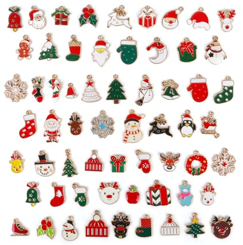 Weihnachts Anhänger DIY Halskette Basteln: 61 Stück Bunte Charms Set Schmuckherstellung Deko Für Armband, Ohrring, Baum, Geschenke, Weihnachtsbaum und Festtagsdeko​