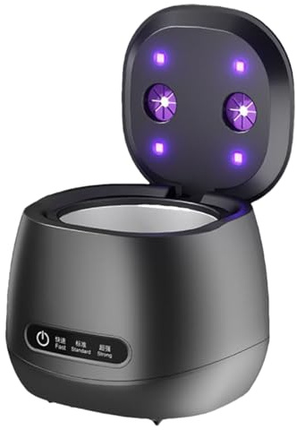 Limpiador ultrasónico - Dispositivo de limpieza de alineadores de 52 KHz | Esterilizador portátil UV | Dentaduras postizas, protector bucal, joyas, relojes, diseño compacto, fácil higiene