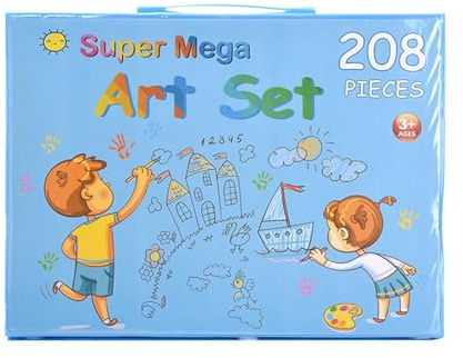 208 piezas de suministros de arte, juego de arte de lujo para dibujar, kit completo de pintura con 208 piezas, estuche portátil con asa, para niños, adultos, principiantes, artistas, uso escolar en