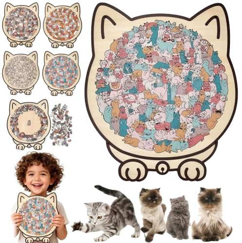 Morandi- Rompecabezas de madera con forma de gato de 135 piezas, rompecabezas de madera con forma de gato, rompecabezas irregular desafiante con marco, rompecabezas de madera único con forma de animal