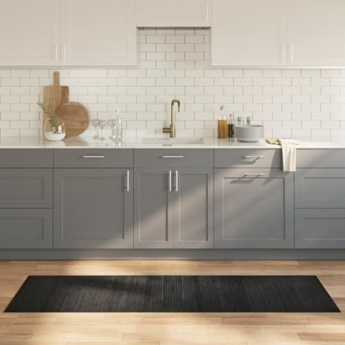 QJBSAVVA Bambusteppich Grau 60x200 cm Rutschfester Läufer Modernes Design Robust und Langlebig für Wohnzimmer Flur Schlafzimmer Balkon Küche