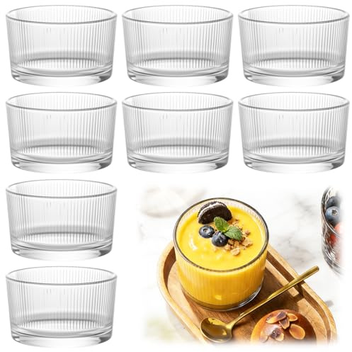 MIUUIPI Uppsättning med 8 dessertglas på 200 ml, små dessertskålar av glas, transparenta dessertglas, glassbägare för tiramisu, dessert, pudding, yoghurtmüsli och skiftdesserter, diskmaskinssäkra