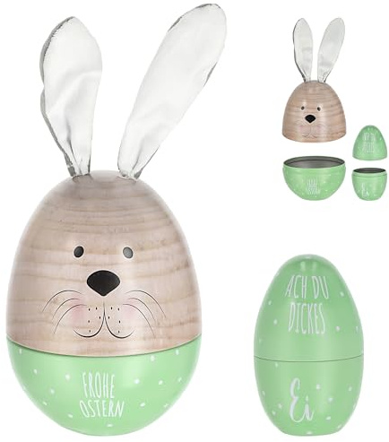 Geschenkdose Osterhase 2er Set Ei mit Ohren + Ostereidose | Metall Polyester 11,5x14,5cm grün | Dosen für Pralinen Süßigkeiten kleine Geschenke (Grün)