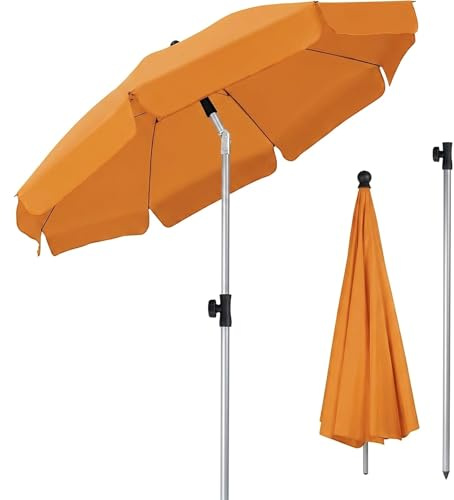TLGREEN Ombrellone da spiaggia, portatile, inclinabile, per esterni, con protezione UV, 8 nervature in acciaio, base non inclusa, per spiaggia, giardino, piscina, terrazzo, 2 m, Colore: arancione