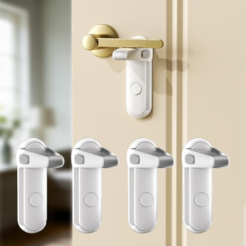 SAFELON 4 Piezas Cerraduras de Palanca de Puerta para Protección Infantil y contra Mascotas, Cerraduras de Manija de Puerta para Niños Pequeños, Cerraduras de Seguridad para Bebés (Blanco)