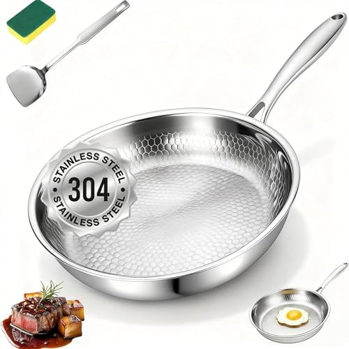 Mireve Sarten Acero 304, Mireve Sarten Titanio Puro, Sartén De Titanio Martillado, Resistente, Antiadherente, Apta Para Lavavajillas, Incluye Tapa Y Compatible Con Todas Las Placas (Sin Tapa, 30cm)