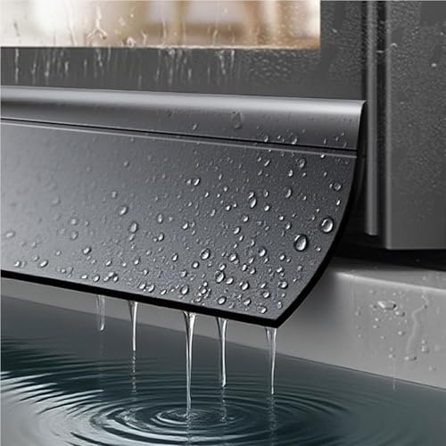 Déflecteur de Pluie Adhésif pour Fenêtre et Porte Extérieure, Barrière d'Étanchéité pour Appui de Fenêtre, Bande Anti Pluie Garage et Bas de Porte(Black,45mm*10M)