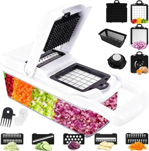 15 In 1 Gemüseschneider, Mandoline Gemüsehobel, Gemüse Schneider, Vegetable Chopper mit 7 Austauschbaren Klingen, Gemüseschneider Manuell für Gemüse Obst Karotte Kartoffel Knoblauch