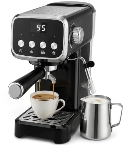 HOMCOM Espresso Machine with Milk Frother Wand 1350W 20 Bar Hot Water Black | 1.2L Water Tank, Semi Automatic Coffee Machine, Latte and Cappuccino Maker, Single/Double Shot, Cup Warming