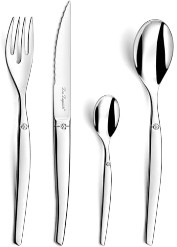 Lou Laguiole Chorro Cubiertos de Mesa/Estuche para 6 Personas, Inoxidable, Acero Espejo, 24 couverts de Table