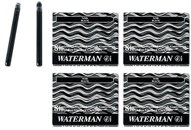 Waterman S0110850 - 4 Etuis mit 8 Großraum-Tintenpatronen schwarz, Tinte löschbar (4 Päckchen schwarz)