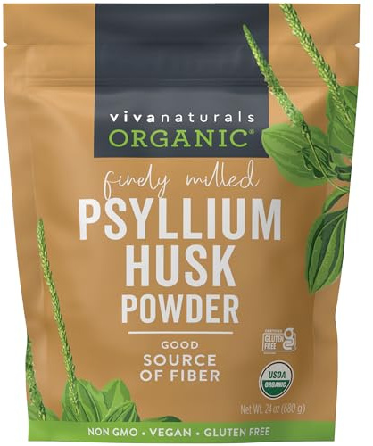 Viva Naturals Organic Psyllium Husk Powder, 24 oz – Finely Ground, Unflavored, Vegan, Keto, Paleo, Non-GMO Plant-Based Superfood, Good Source of Fiber for Gluten-Free Baking, Juices & Smoothies