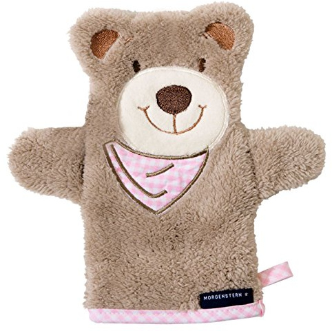 Morgenstern Waschlappen Kinder Mikrofaser Handpuppe in Tierform Bär in Rosa