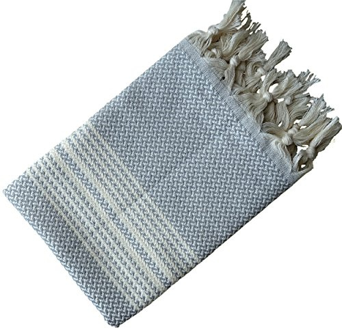 Dandelion - Herringbone Pattern - Set of 2 Naturally-Dyed Cotton Turkish Hand Towels Peshkir - 35x19 Inches - Light Gray