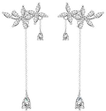 SLUYNZ 925 Plata de ley CZ Flores Envolver Pendientes Colgar Cadena para Mujeres Elegantes Pendientes de Novia Pendientes de Boda Pendientes de Gota de Compromiso (A-Silver)