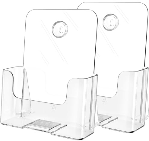 MaxGear Acrylic Brochure Holder 6 x 8 inch, Display Stand Plastic Clear Flyer Holders for 5.5 x 8.5 inch, 5 x 7 inch Menu, Literature, Trifold Pamphlet, Magazine, Countertop or Wall Mount, 2 Pack